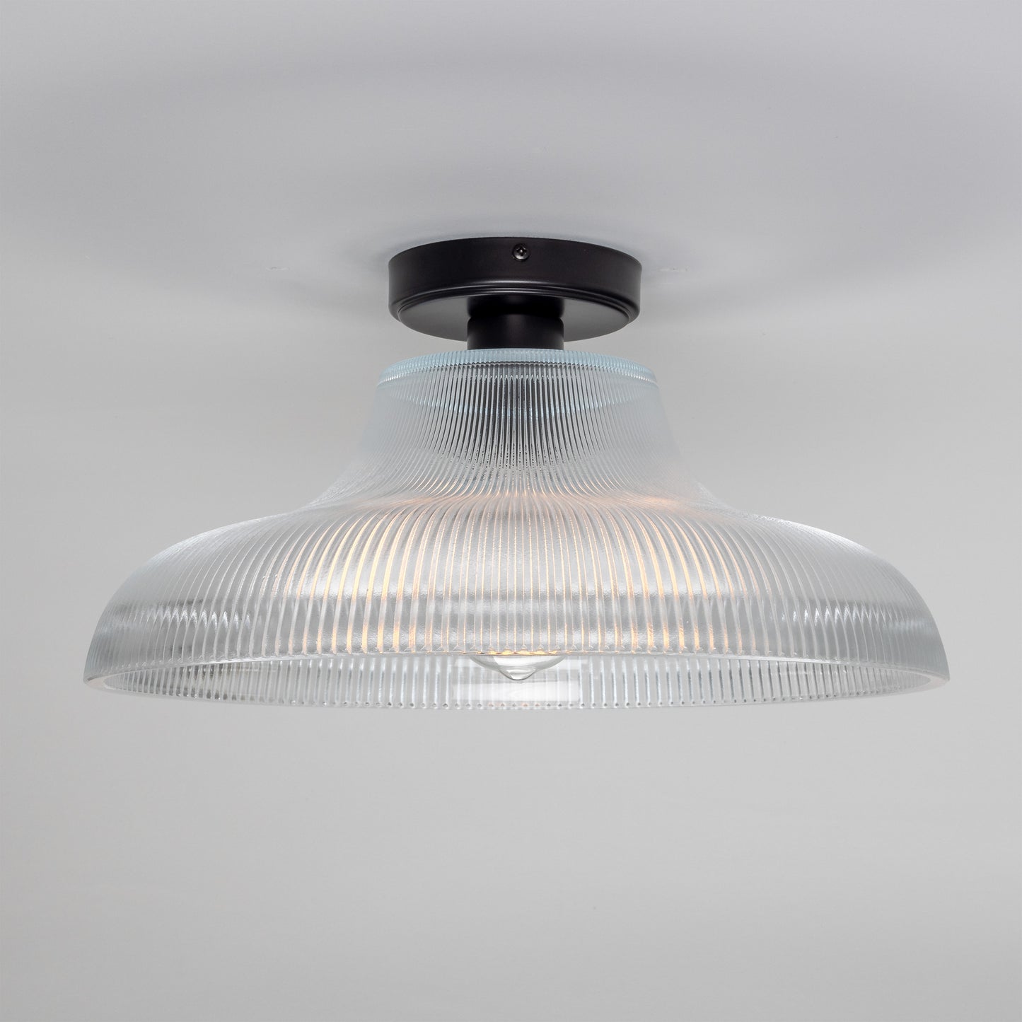 Mono Industrial Holophane Glass Flush Ceiling Light