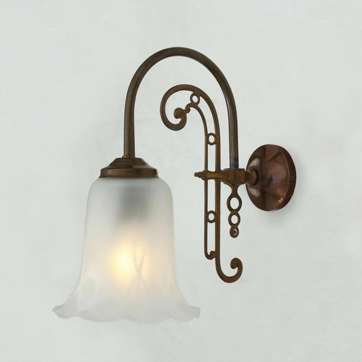 Medan Ornate Brass Wall Light with Etched Glass Shades