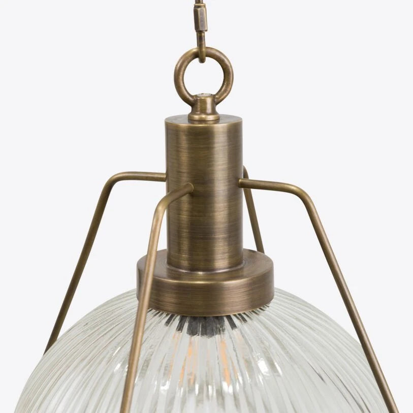 Hoxton Ribbed Glass and Brass Pendant