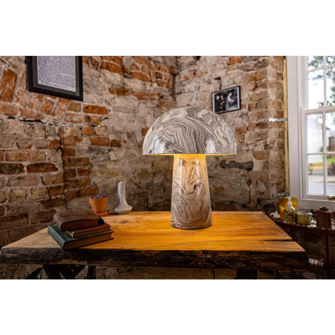 Amanita Marbled Ceramic Mushroom Table Lamp