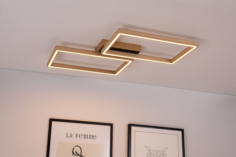 Ramme Flush Rectangular Wooden Ceiling Light