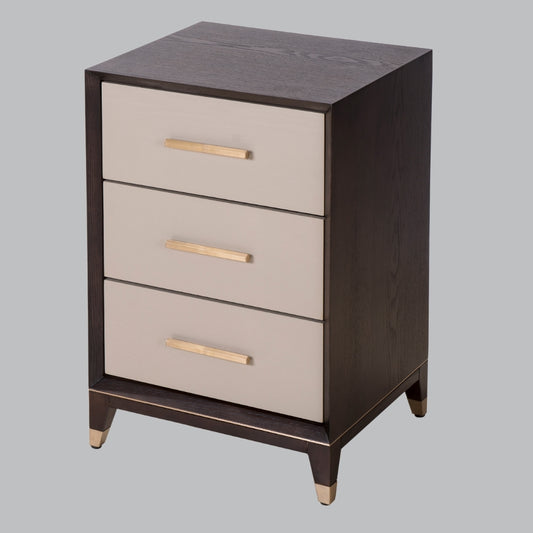 Cairo Ceramic Grey & Chocolate Bedside Table - 3 Drawer