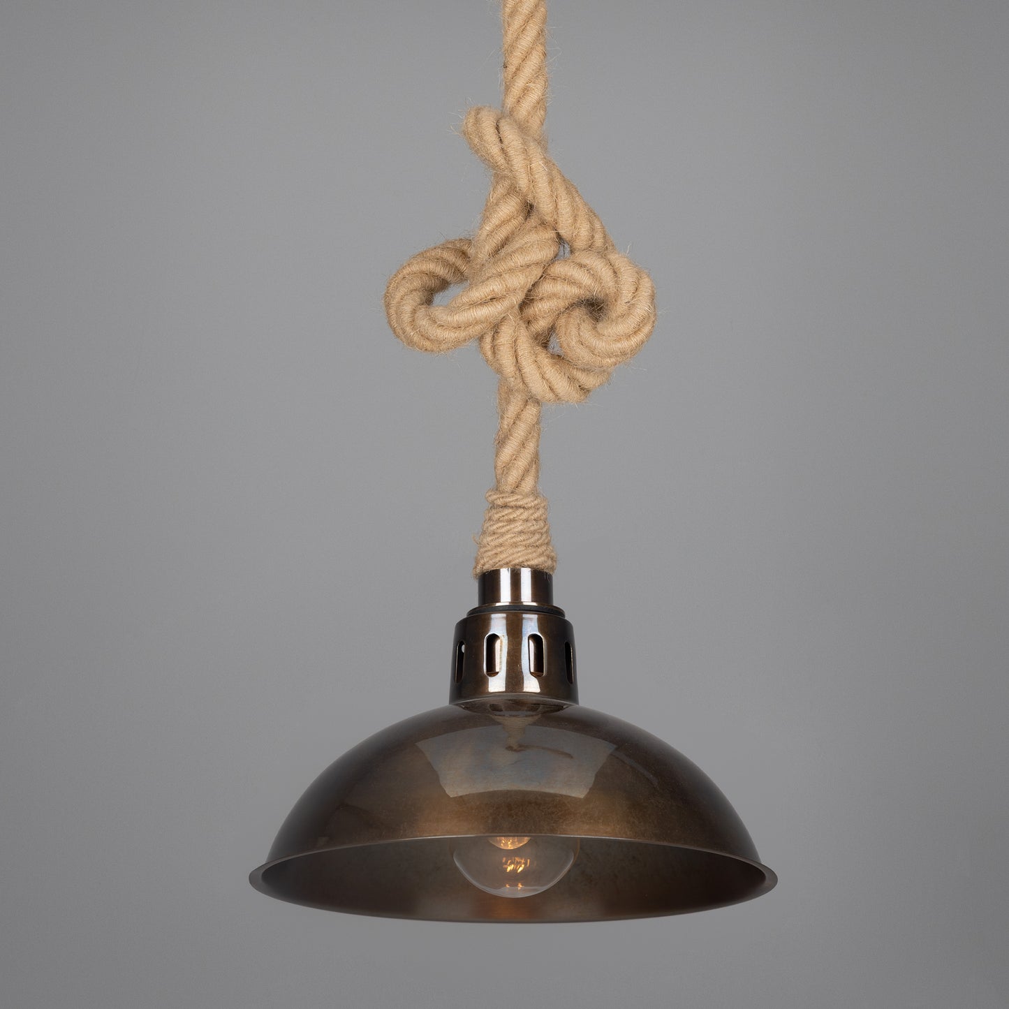 Tahiti Jute Rope Pendant Light with Vintage Brass Shade 30cm IP65