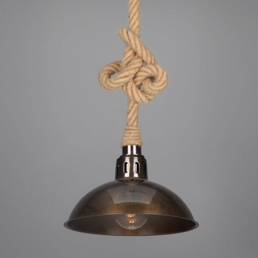 Tahiti Jute Rope Pendant Light with Vintage Brass Shade 30cm IP65