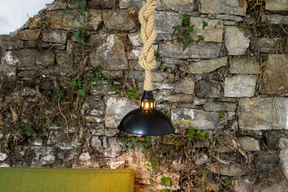 Tahiti Jute Rope Pendant Light with Vintage Brass Shade 30cm IP65