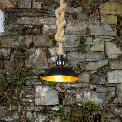 Tahiti Jute Rope Pendant Light with Vintage Brass Shade 30cm IP65