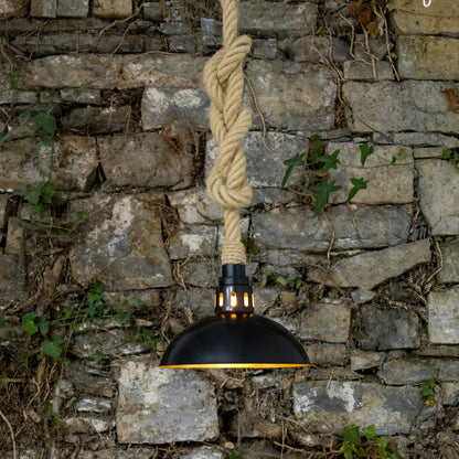 Tahiti Jute Rope Pendant Light with Vintage Brass Shade 30cm IP65