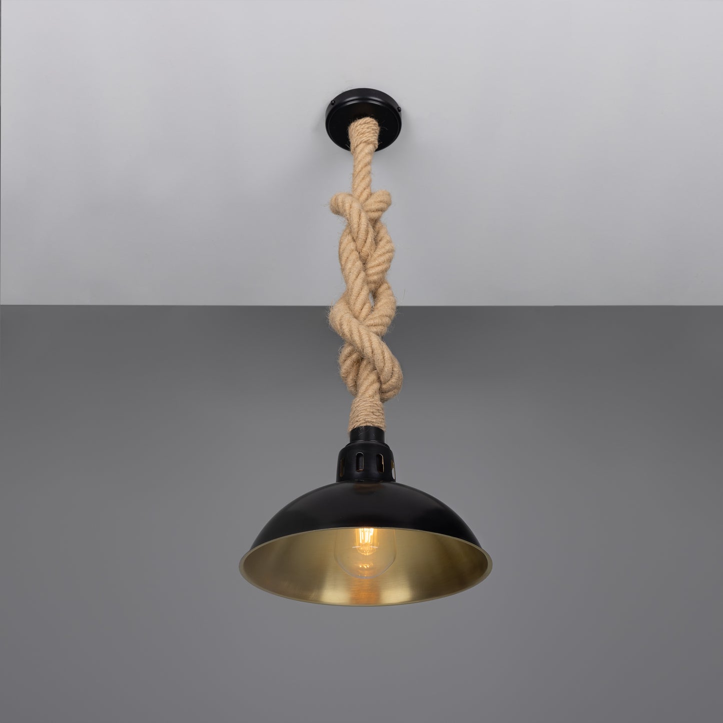 Tahiti Jute Rope Pendant Light with Vintage Brass Shade 30cm IP65