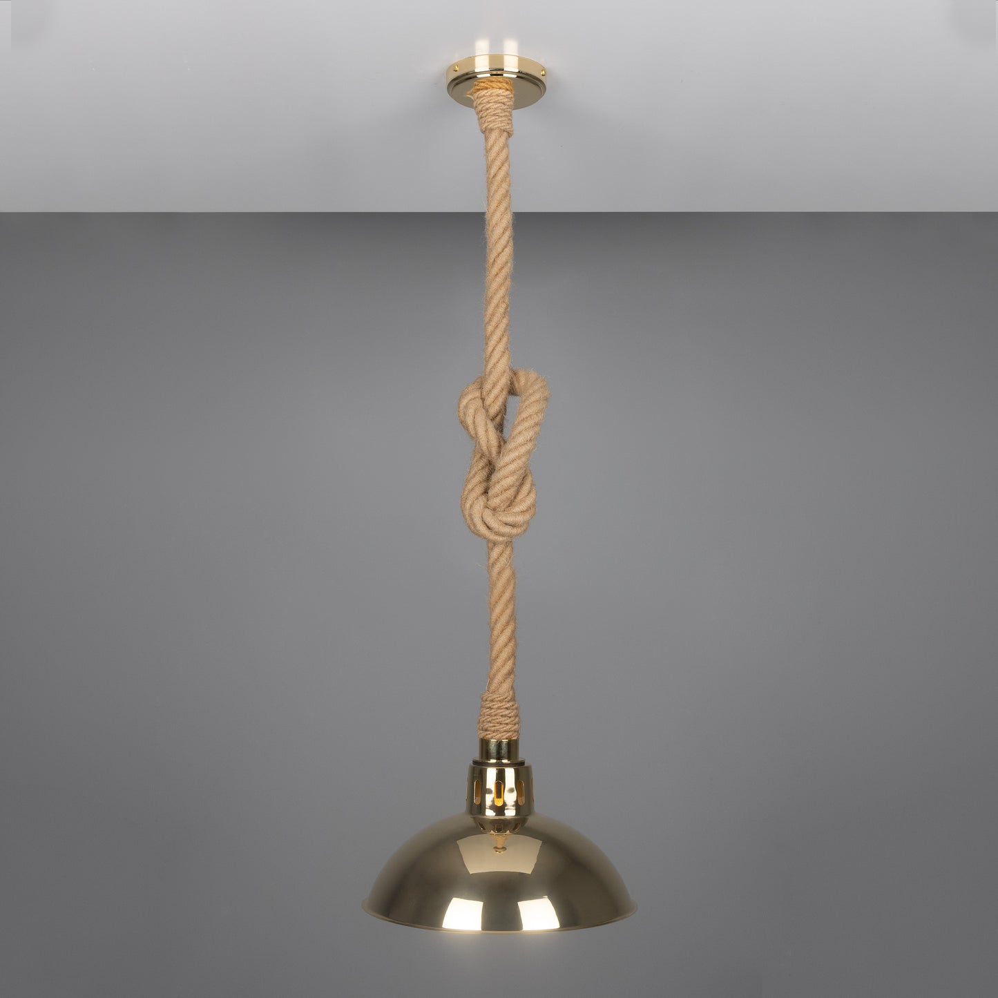 Tahiti Jute Rope Pendant Light with Vintage Brass Shade 30cm IP65