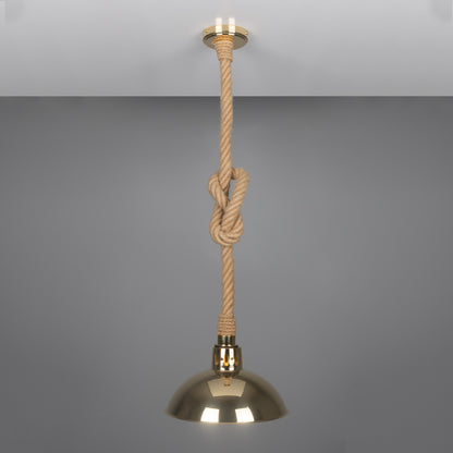 Tahiti Jute Rope Pendant Light with Vintage Brass Shade 30cm IP65