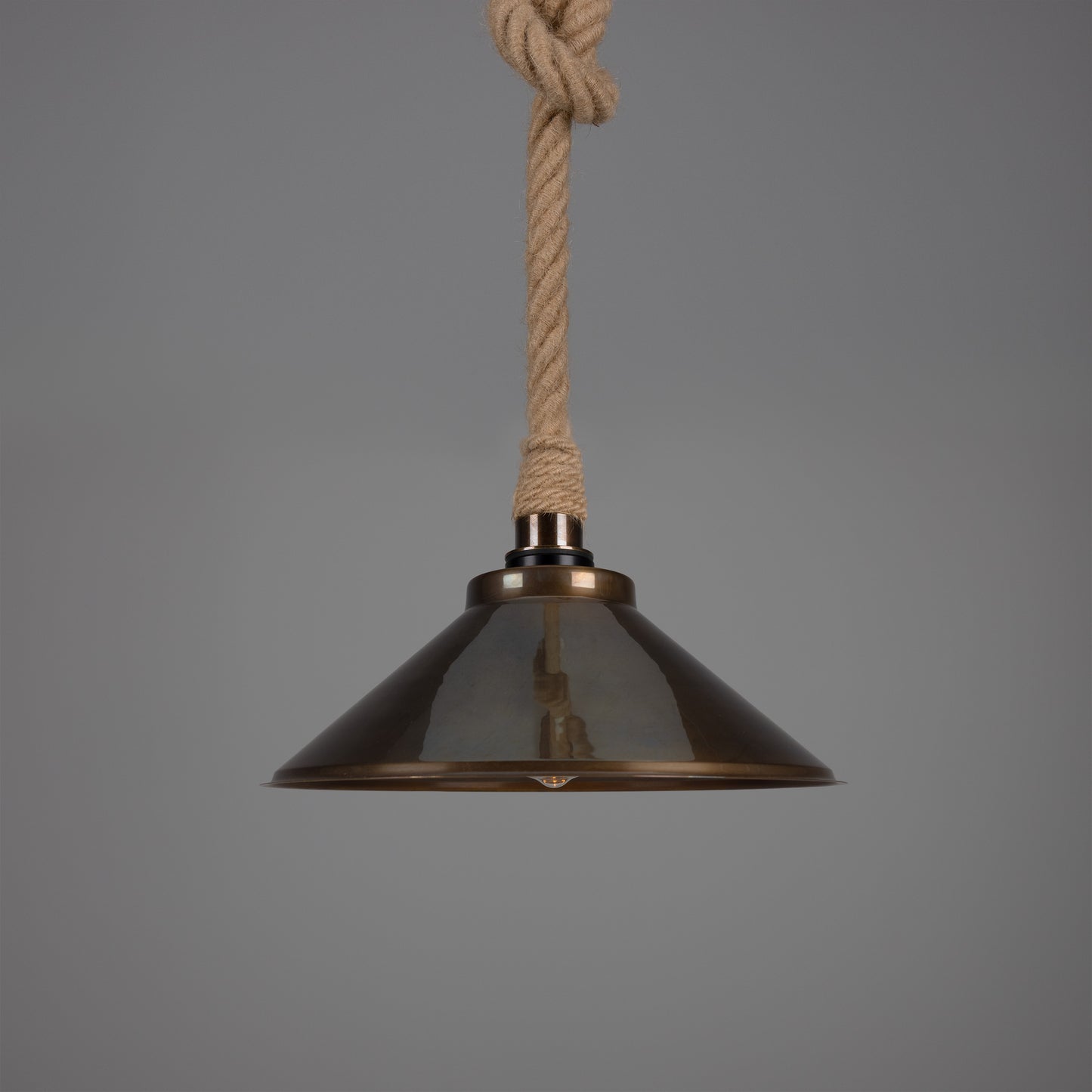 Naxos Jute Rope Pendant Light with Vintage Brass Shade 38cm IP65