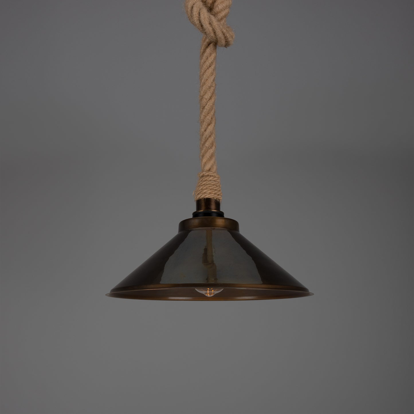 Naxos Jute Rope Pendant Light with Vintage Brass Shade 38cm IP65