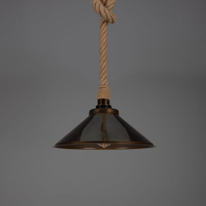 Naxos Jute Rope Pendant Light with Vintage Brass Shade 38cm IP65