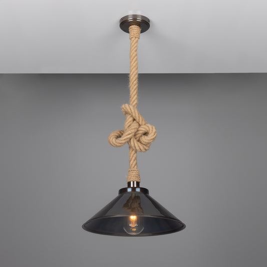 Naxos Jute Rope Pendant Light with Vintage Brass Shade 38cm IP65