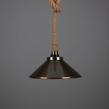 Naxos Jute Rope Pendant Light with Vintage Brass Shade 38cm IP65