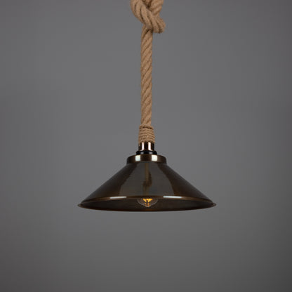 Naxos Jute Rope Pendant Light with Vintage Brass Shade 38cm IP65