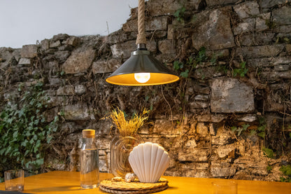 Naxos Jute Rope Pendant Light with Vintage Brass Shade 38cm IP65