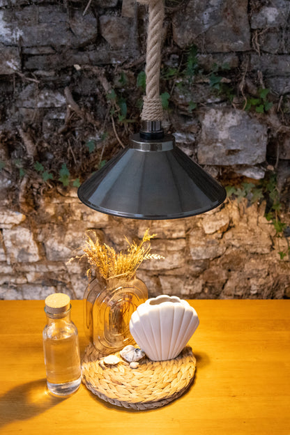 Naxos Jute Rope Pendant Light with Vintage Brass Shade 38cm IP65