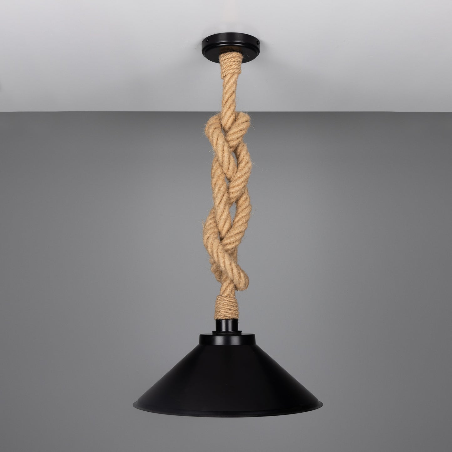 Naxos Jute Rope Pendant Light with Vintage Brass Shade 38cm IP65