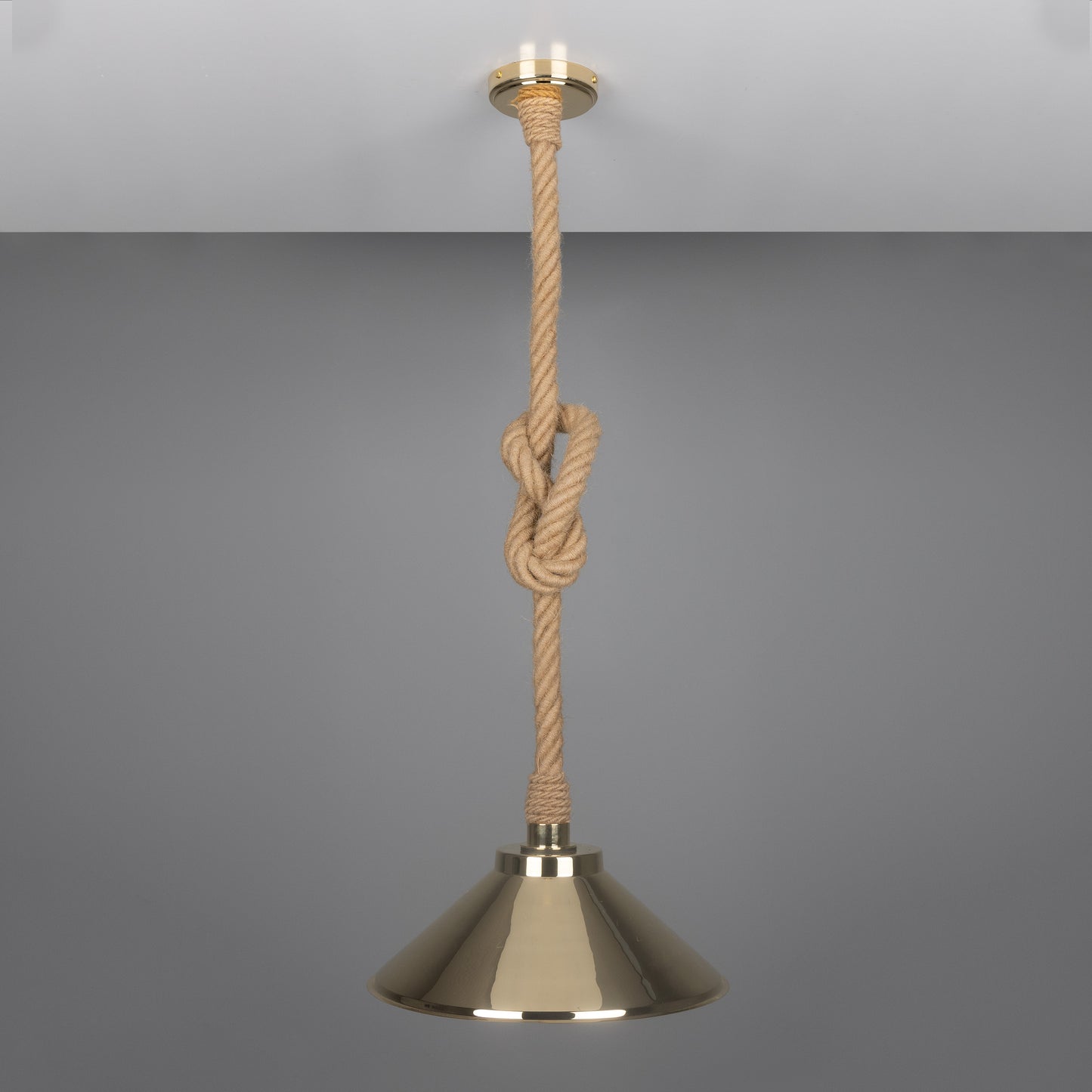 Naxos Jute Rope Pendant Light with Vintage Brass Shade 38cm IP65