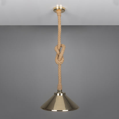 Naxos Jute Rope Pendant Light with Vintage Brass Shade 38cm IP65