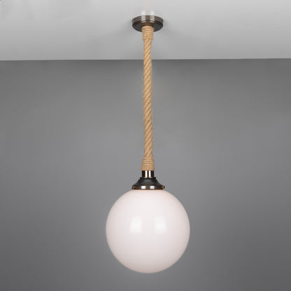 Azores Jute Rope Pendant Light with Opal Glass Globe 30cm IP44