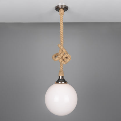 Azores Jute Rope Pendant Light with Opal Glass Globe 30cm IP44