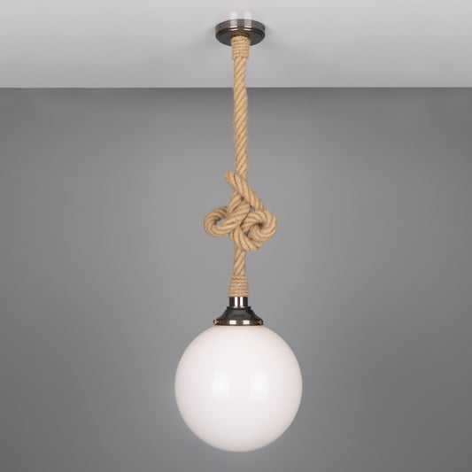 Azores Jute Rope Pendant Light with Opal Glass Globe 30cm IP44