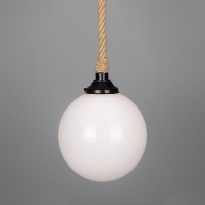 Azores Jute Rope Pendant Light with Opal Glass Globe 30cm IP44