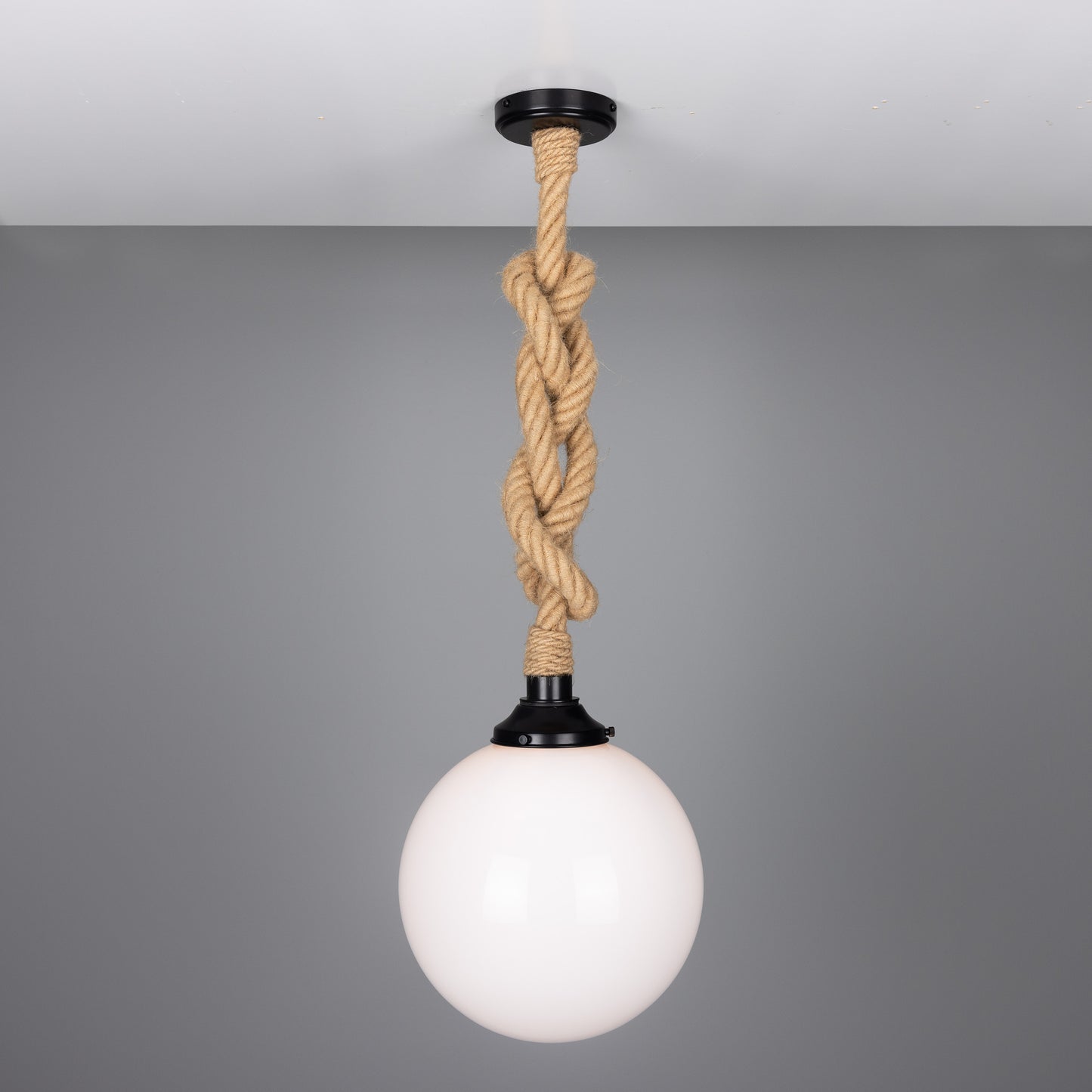 Azores Jute Rope Pendant Light with Opal Glass Globe 30cm IP44