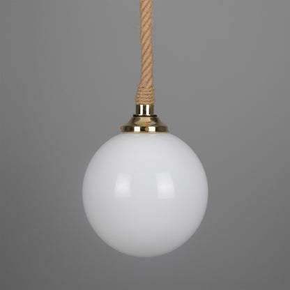 Azores Jute Rope Pendant Light with Opal Glass Globe 30cm IP44