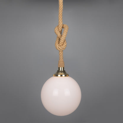 Azores Jute Rope Pendant Light with Opal Glass Globe 30cm IP44