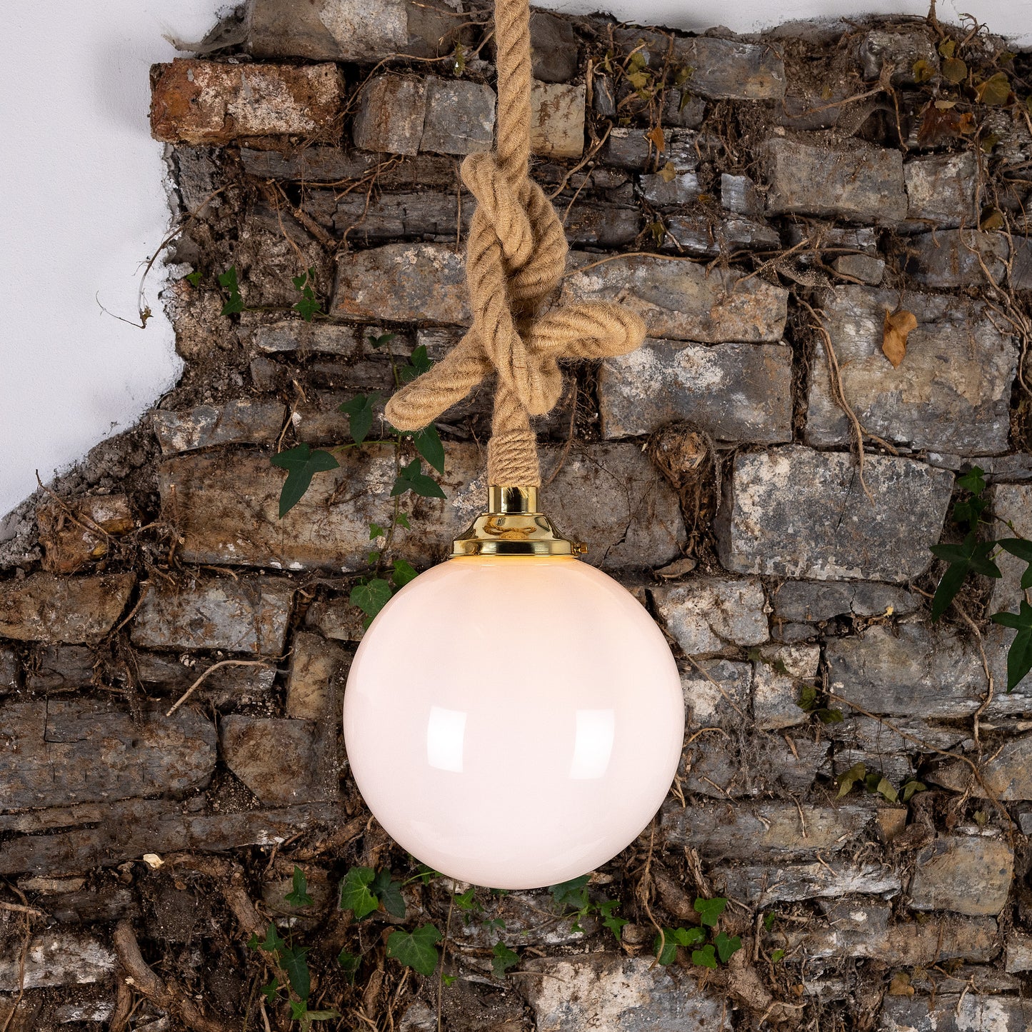 Azores Jute Rope Pendant Light with Opal Glass Globe 30cm IP44