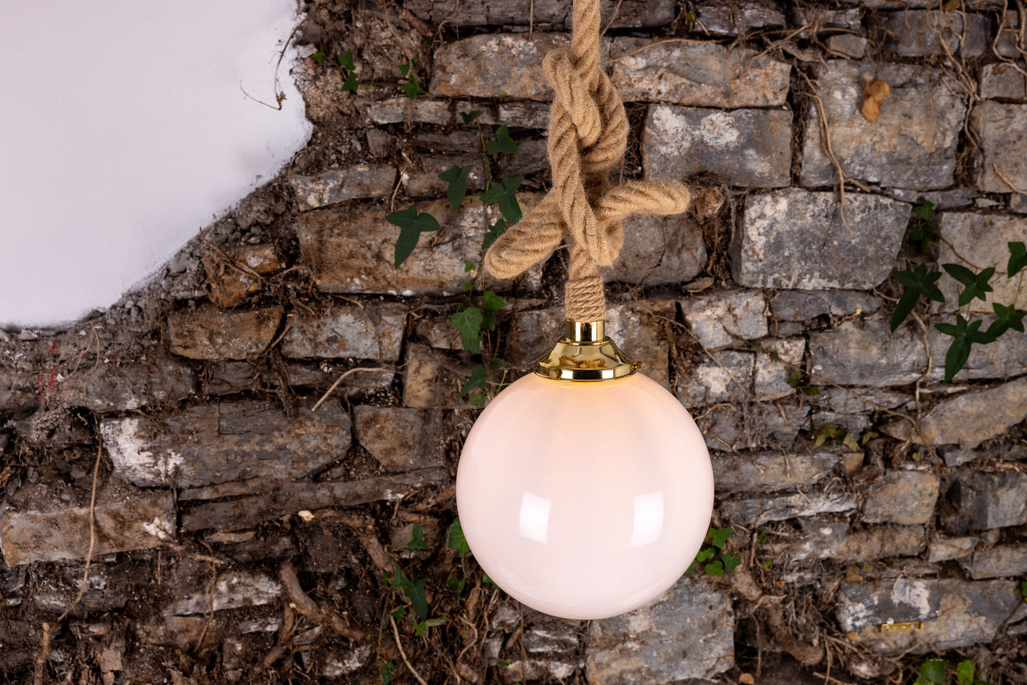 Azores Jute Rope Pendant Light with Opal Glass Globe 30cm IP44