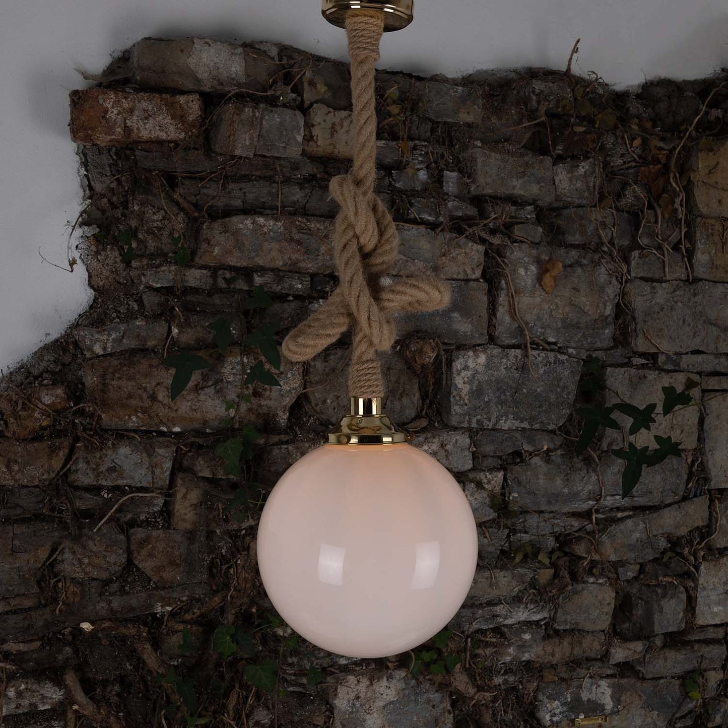 Azores Jute Rope Pendant Light with Opal Glass Globe 30cm IP44