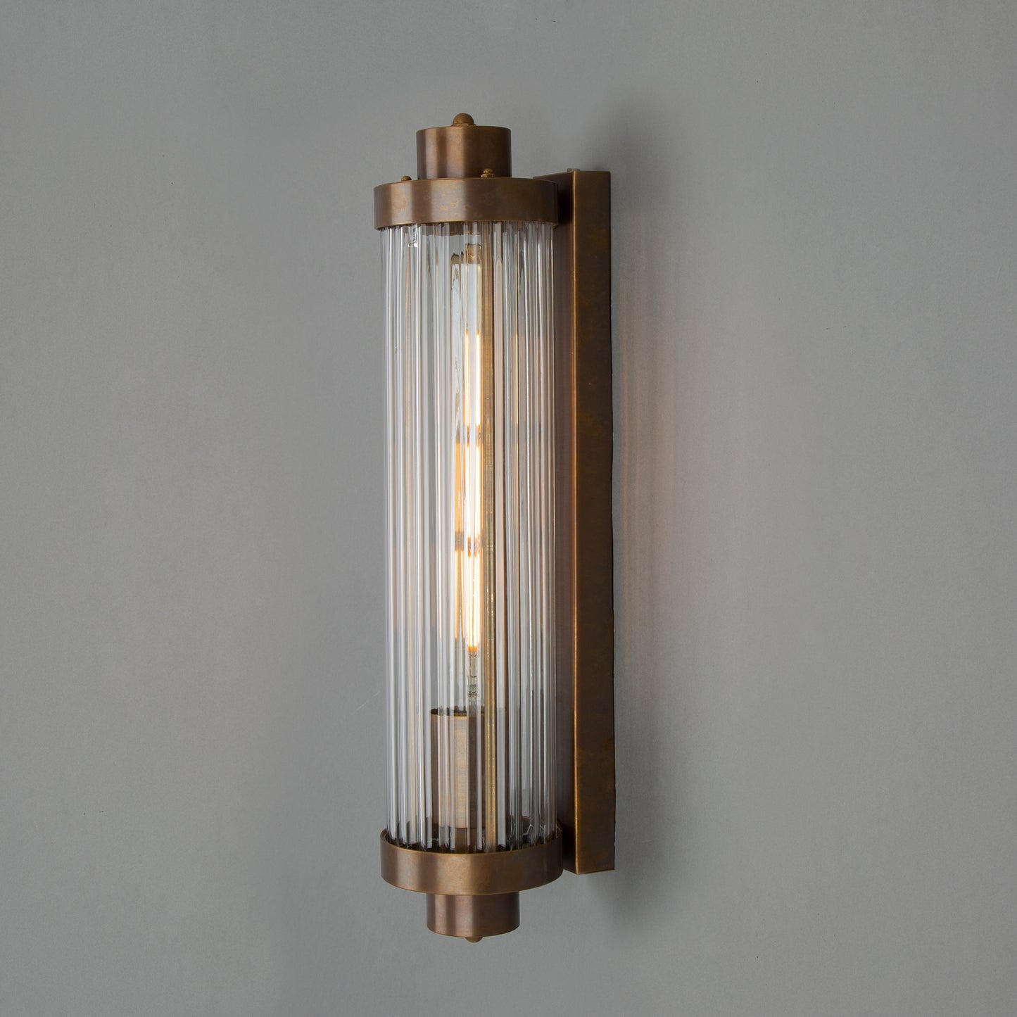 Louise Vintage Rippled Glass and Brass Bathroom Wall Light IP44