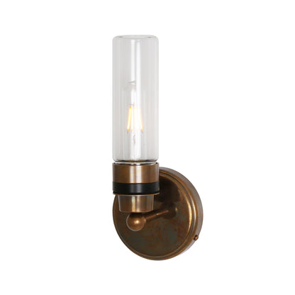 Firth Tube Glass and Brass Bathroom Wall Light IP65