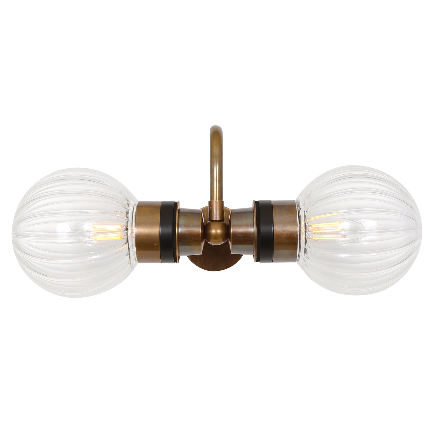 Ness Double Glass Globe Bathroom Wall Light with Swan Neck IP65