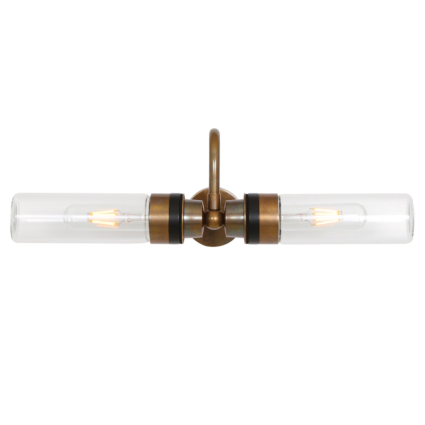 Nevis Double Tube Glass Bathroom Wall Light with Swan Neck IP65