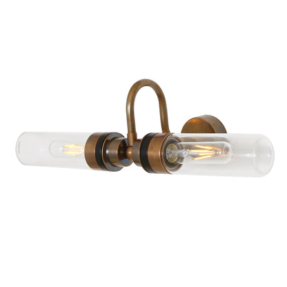 Nevis Double Tube Glass Bathroom Wall Light with Swan Neck IP65