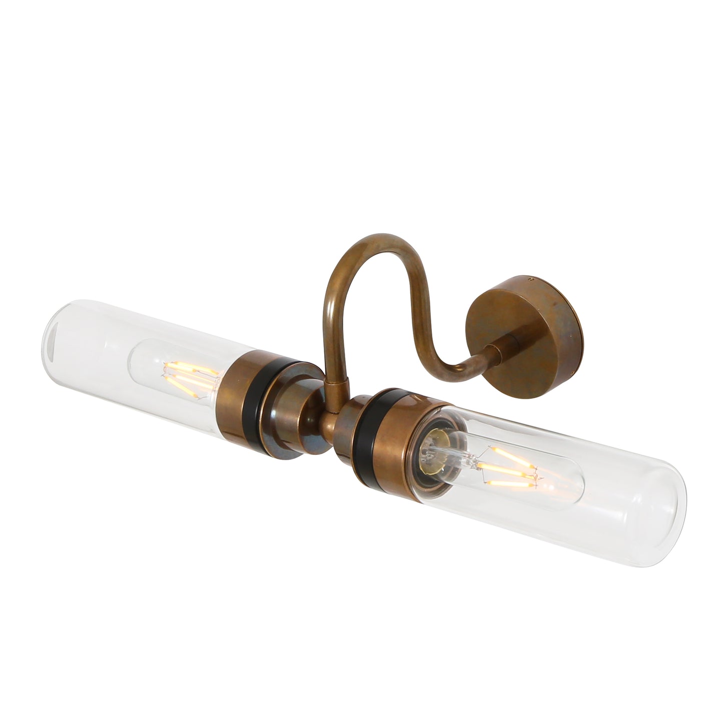 Nevis Double Tube Glass Bathroom Wall Light with Swan Neck IP65