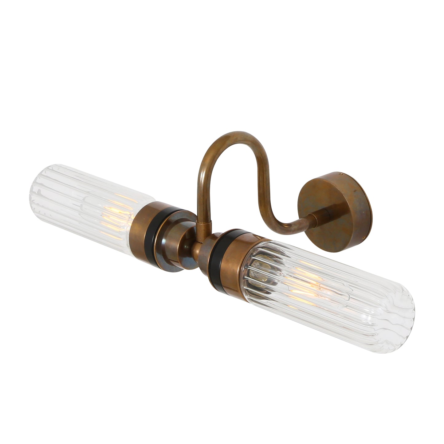 Nevis Double Tube Glass Bathroom Wall Light with Swan Neck IP65