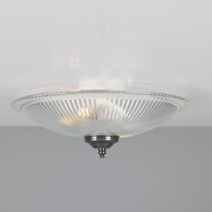 Nicosa Shallow Holophane Glass Flush Ceiling Light 30cm