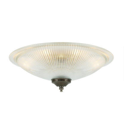 Nicosa Shallow Holophane Glass Flush Ceiling Light 30cm