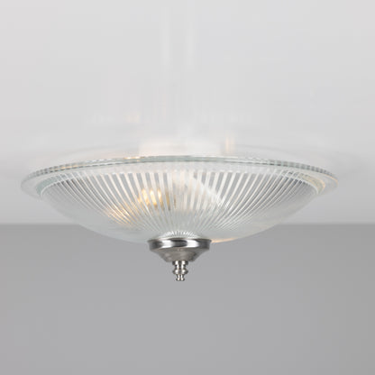 Nicosa Shallow Holophane Glass Flush Ceiling Light 30cm