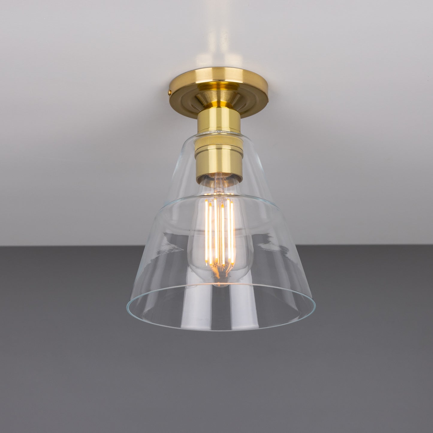 Rigale Flush Ceiling Light with Stepped Glass Lamp Shade