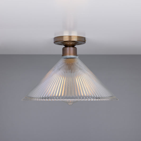 Hanoi Vintage Holophane Glass Flush Ceiling Light 30cm