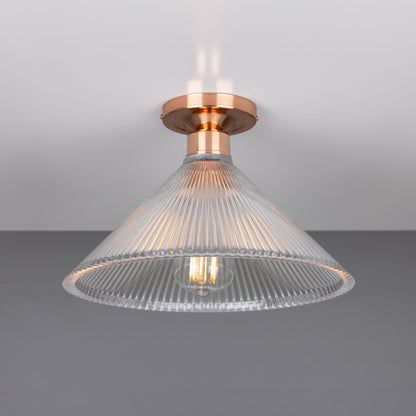 Hanoi Vintage Holophane Glass Flush Ceiling Light 30cm
