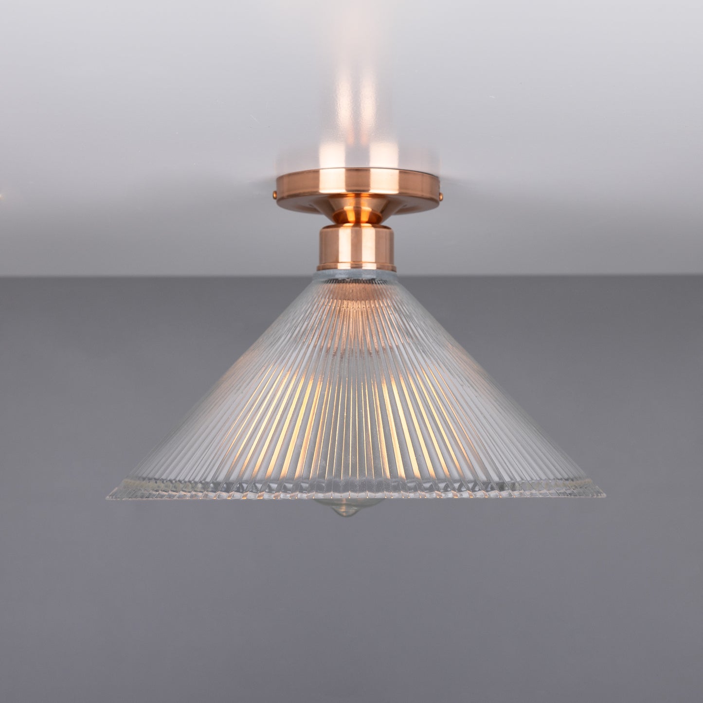 Hanoi Vintage Holophane Glass Flush Ceiling Light 30cm