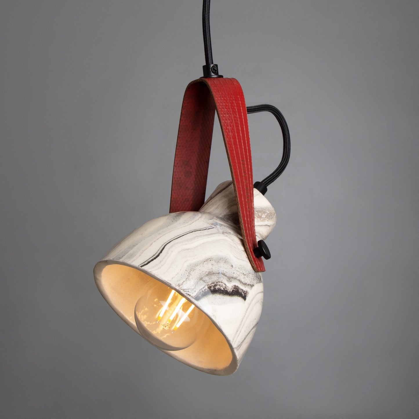 Pera Ceramic Pendant with Rescued Fire-Hose Strap